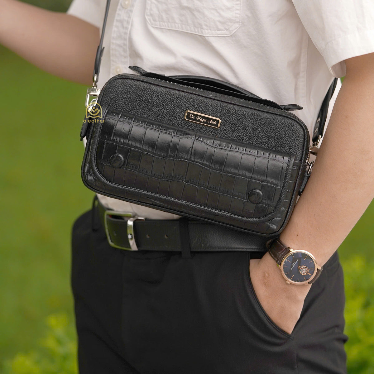 The Voyage Pouch by Aleather — Handmade Togo & Alligator Leather Crossbody