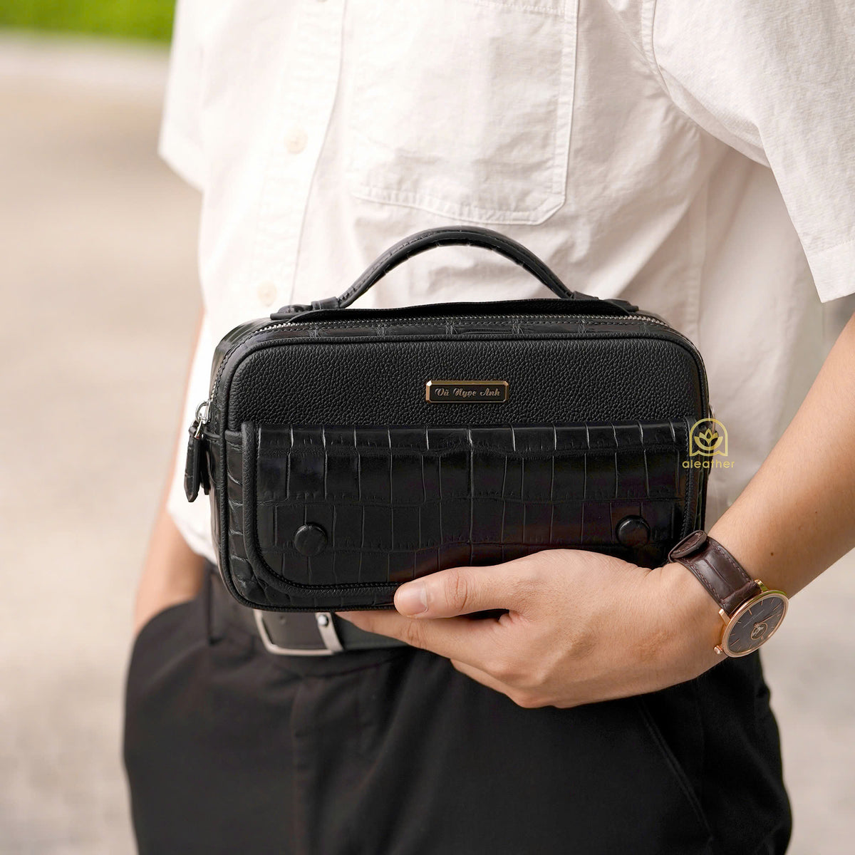 The Voyage Pouch by Aleather — Handmade Togo & Alligator Leather Crossbody