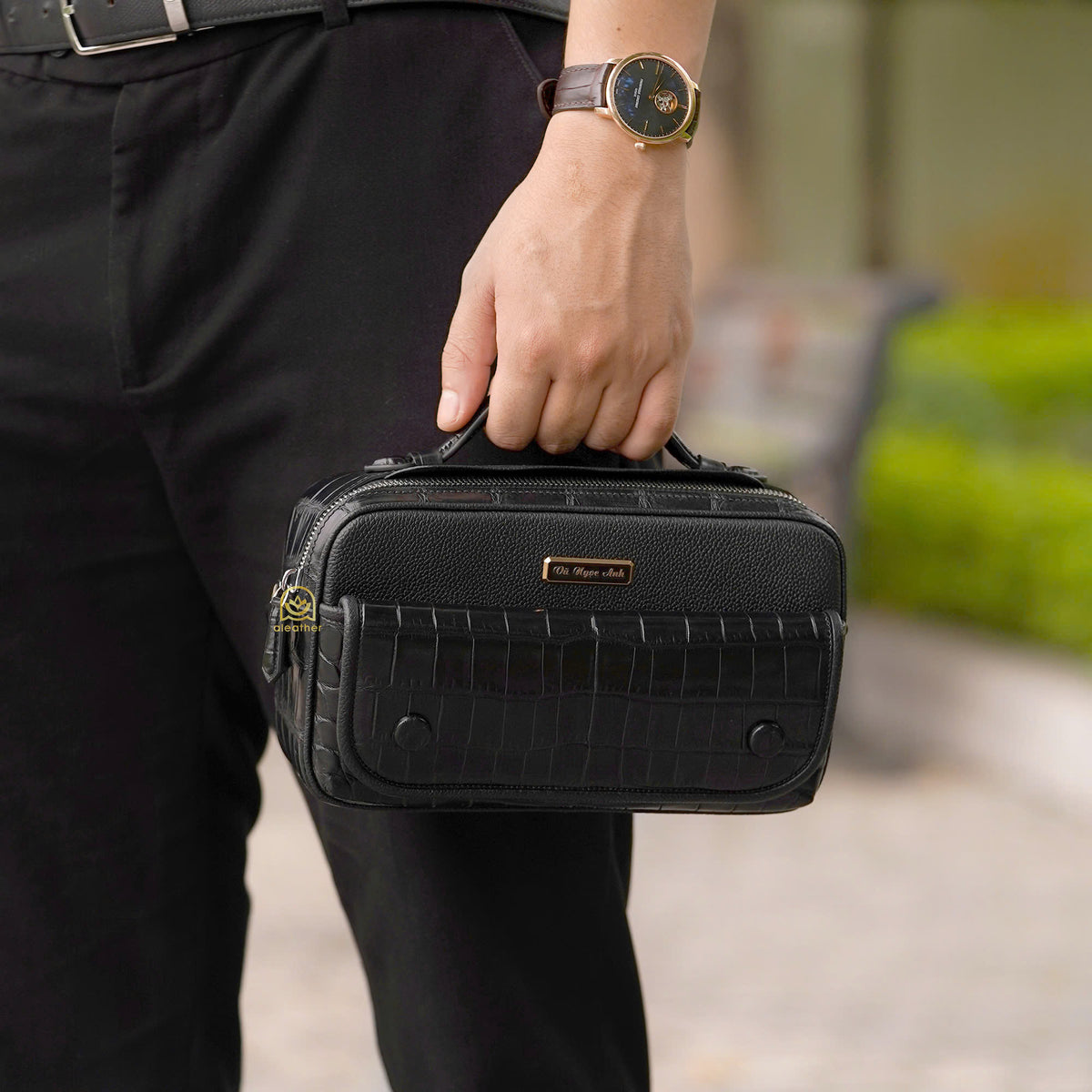 The Voyage Pouch by Aleather — Handmade Togo & Alligator Leather Crossbody