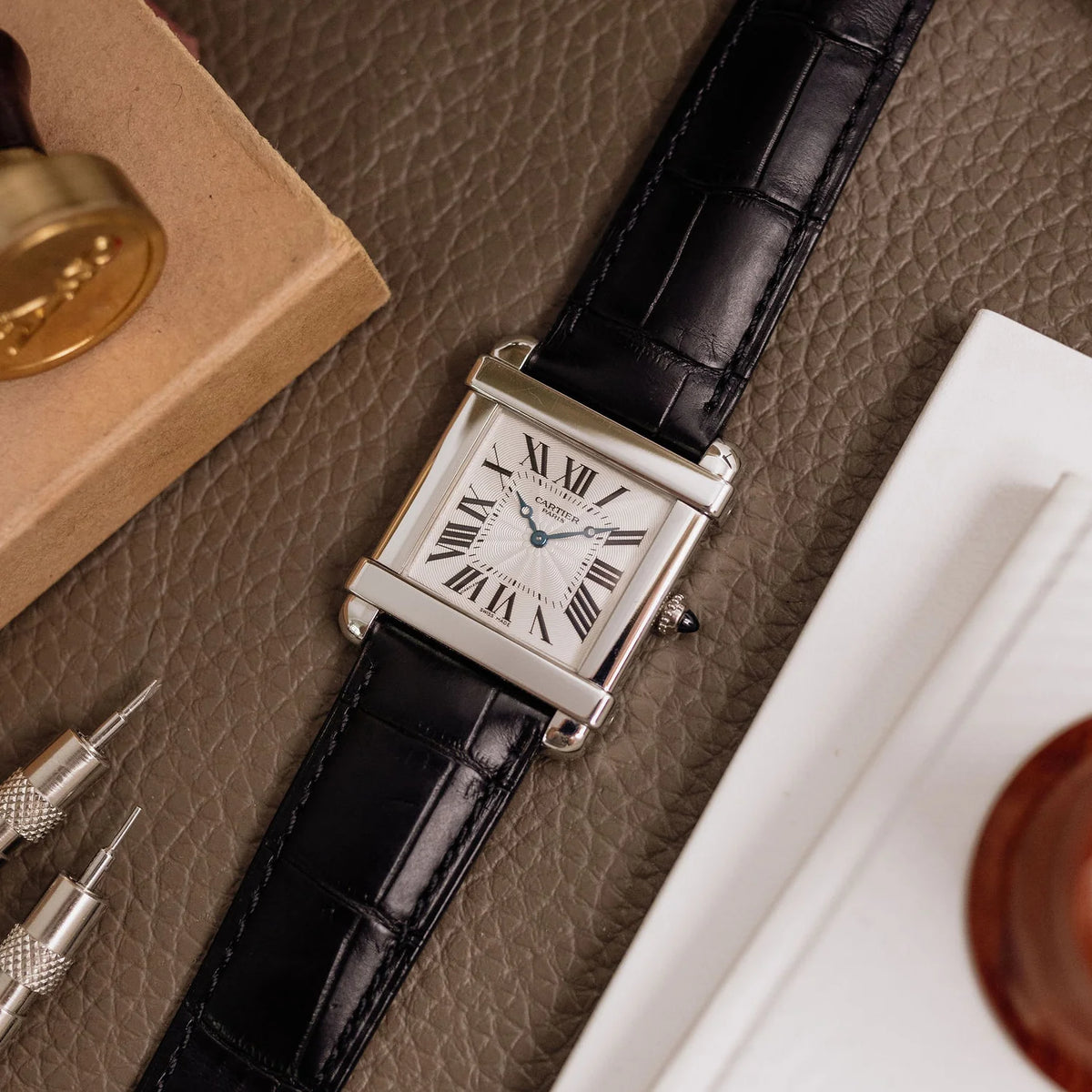 Tank Cartier Alligator Leather Strap – Handcrafted Watch Band for Genuine Cartier OEM Buckle – Aleather Handmade