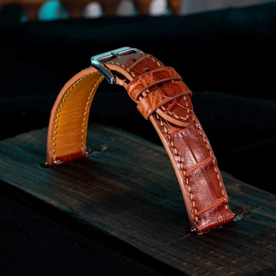 Cognac Leather Watch Strap - Custom Handcrafted Replacement Band - Aleather Handmade