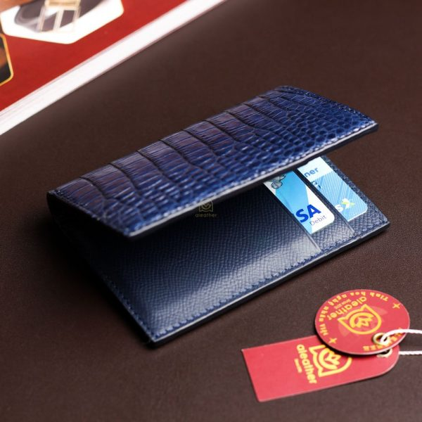 Custom 2 Navy Blue French Alligator Leather Wallet – Personalized Design