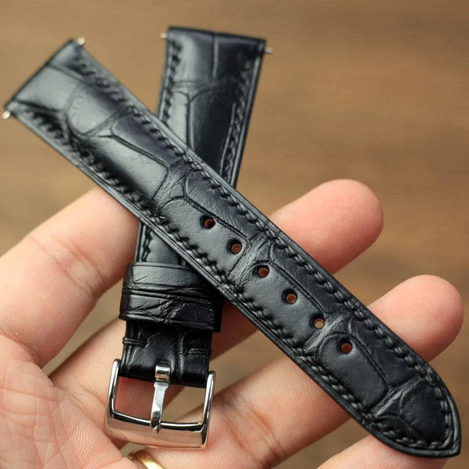 Black Leather Watch Strap for Zenith - Handcrafted Replacement Band - Aleather Handmade