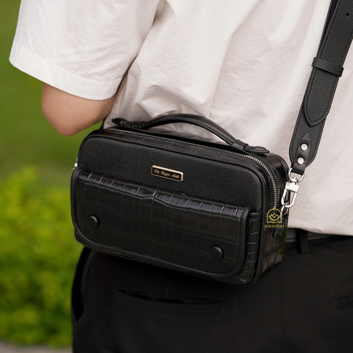 The Voyage Pouch by Aleather — Handmade Togo & Alligator Leather Crossbody