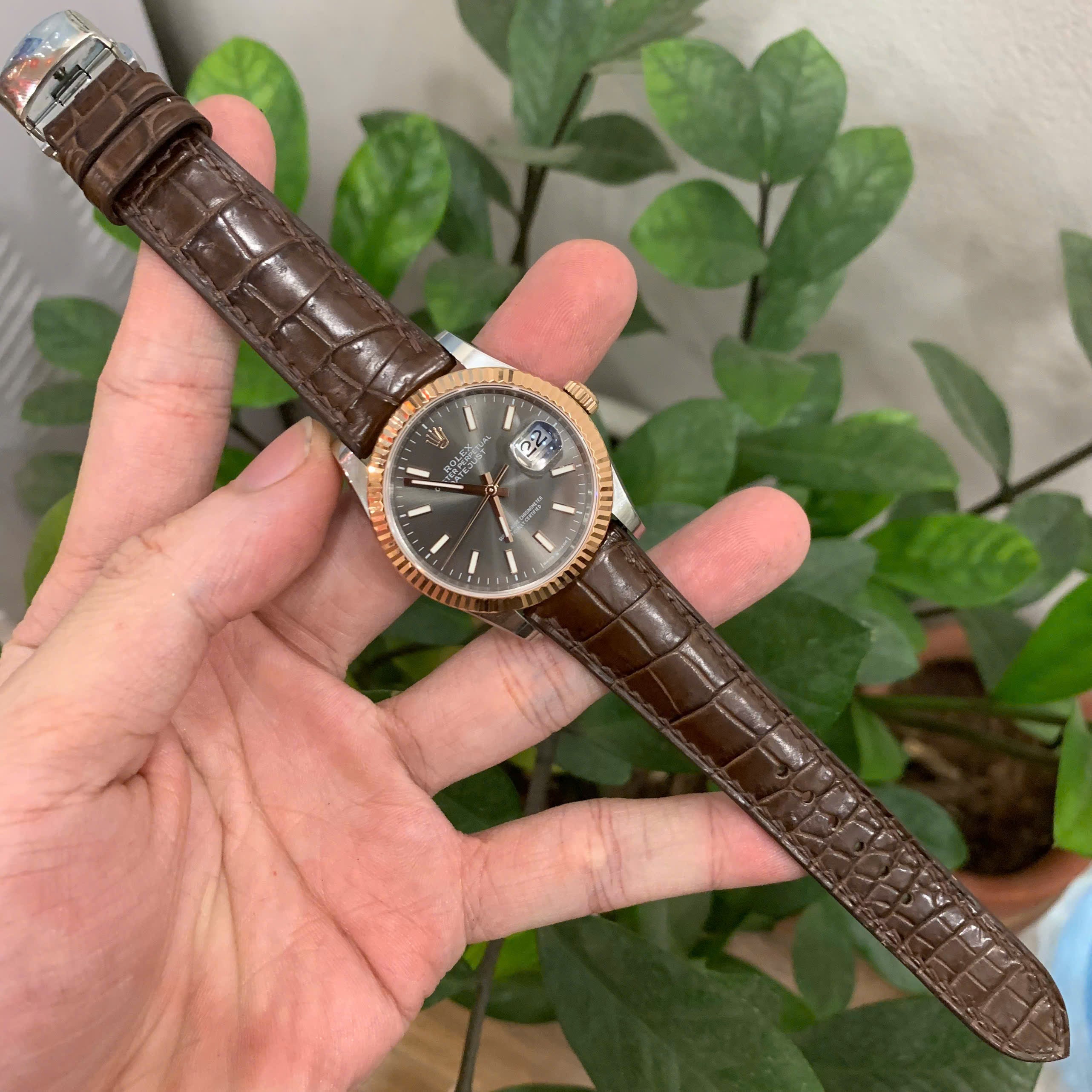 Brown Alligator Leather Watch Strap for Rolex Oyster Perpetual Datejust