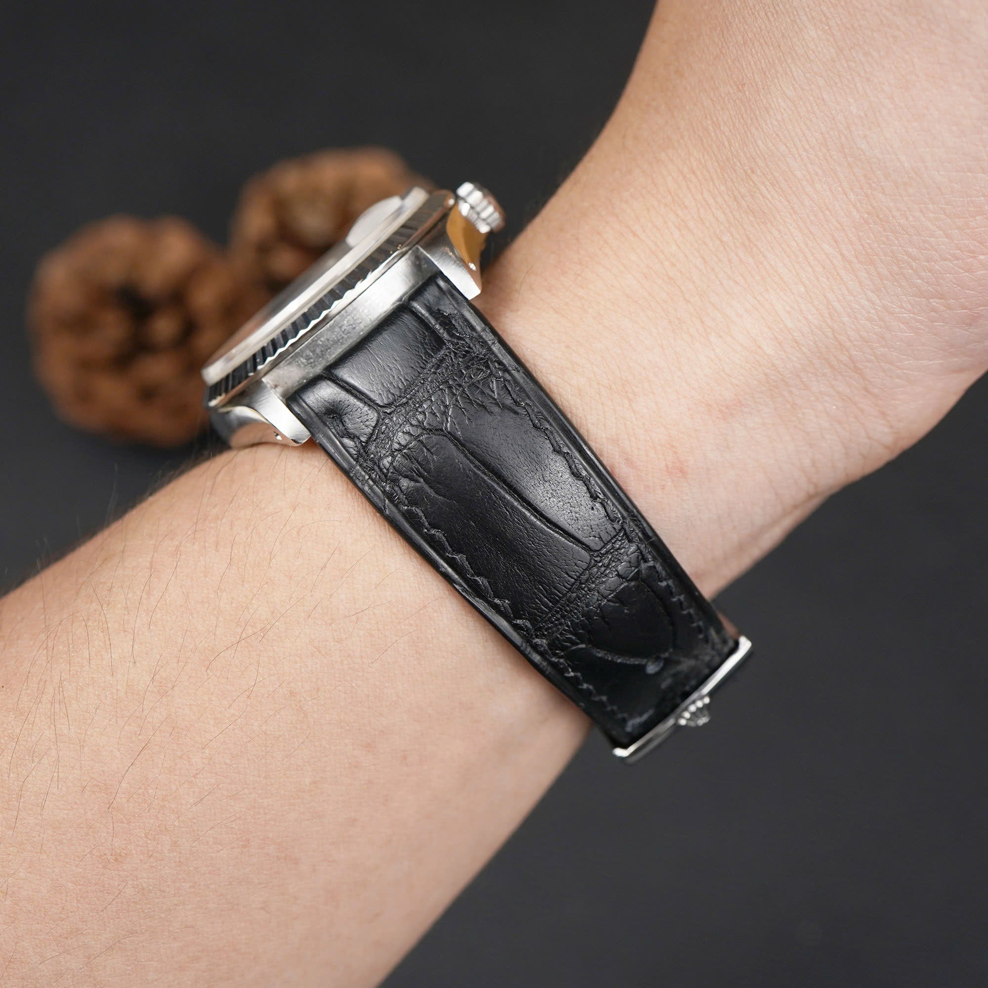 Black Alligator Leather Watch Strap for Rolex
