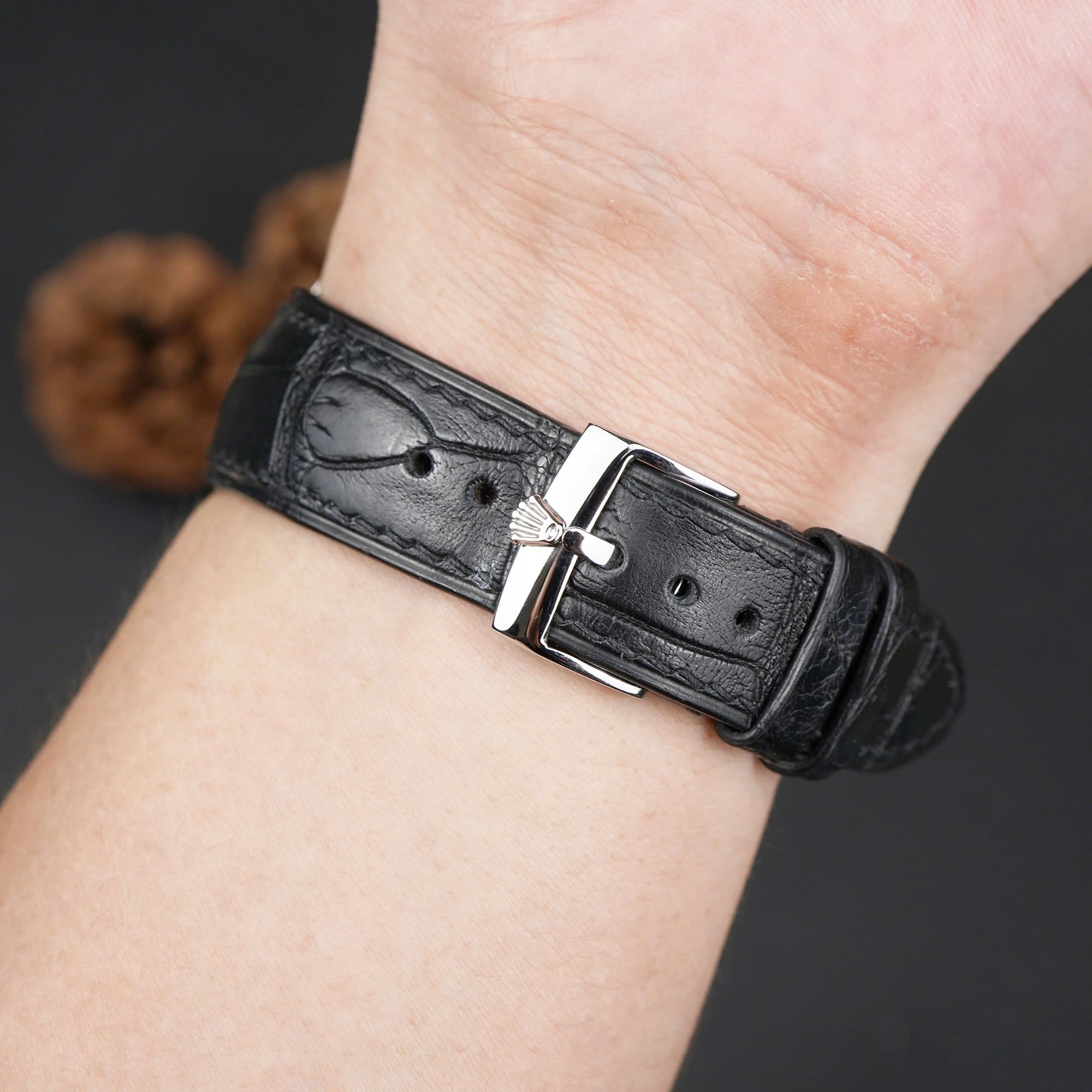 Black Alligator Leather Watch Strap for Rolex