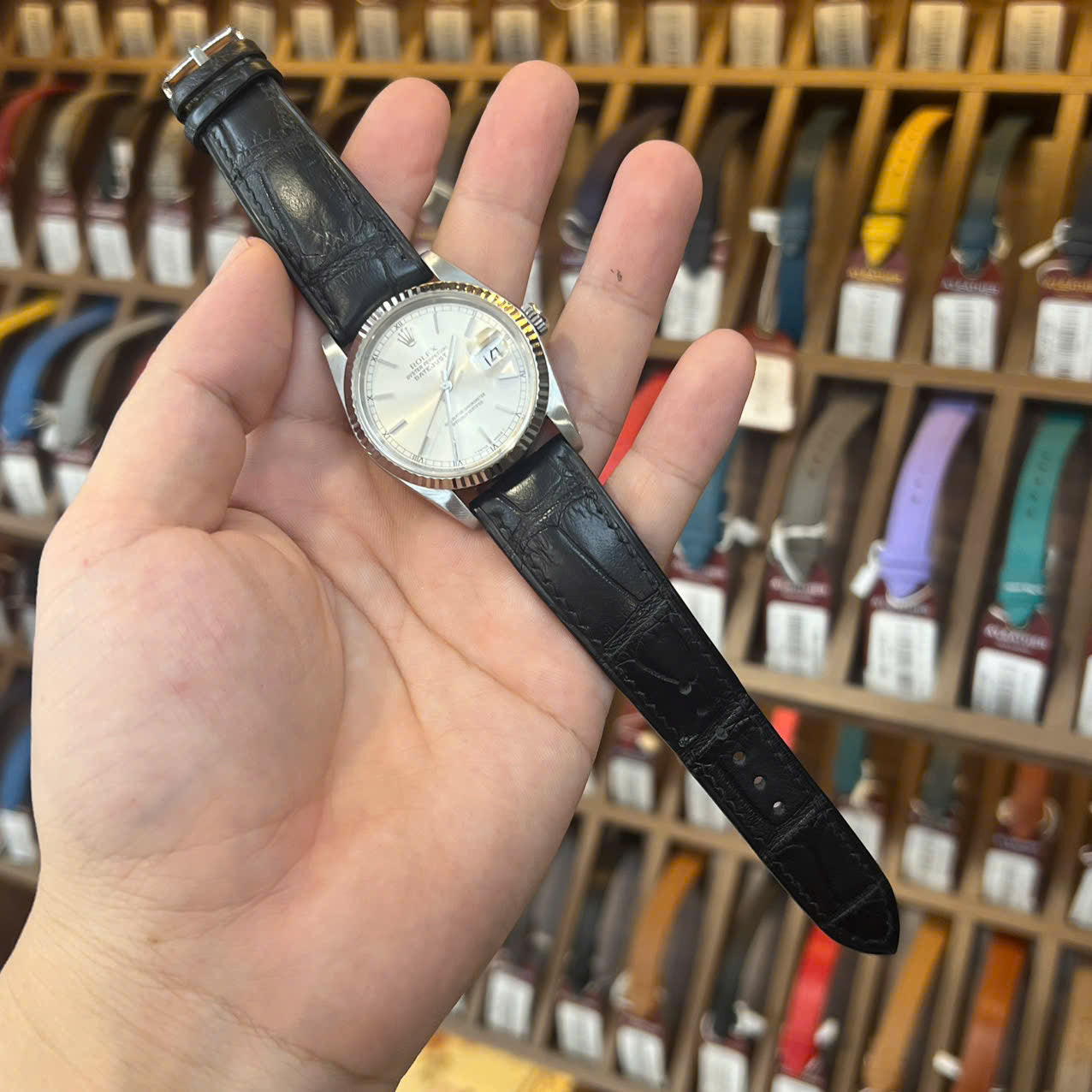Black Alligator Leather Watch Strap for Rolex