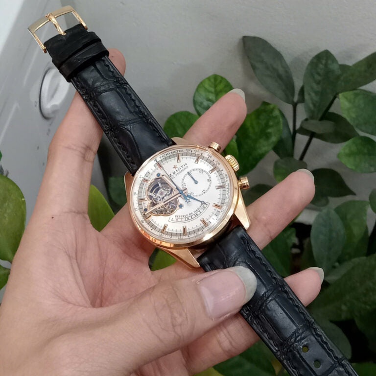 Black Leather Watch Strap for Zenith - Handcrafted Replacement Band - Aleather Handmade