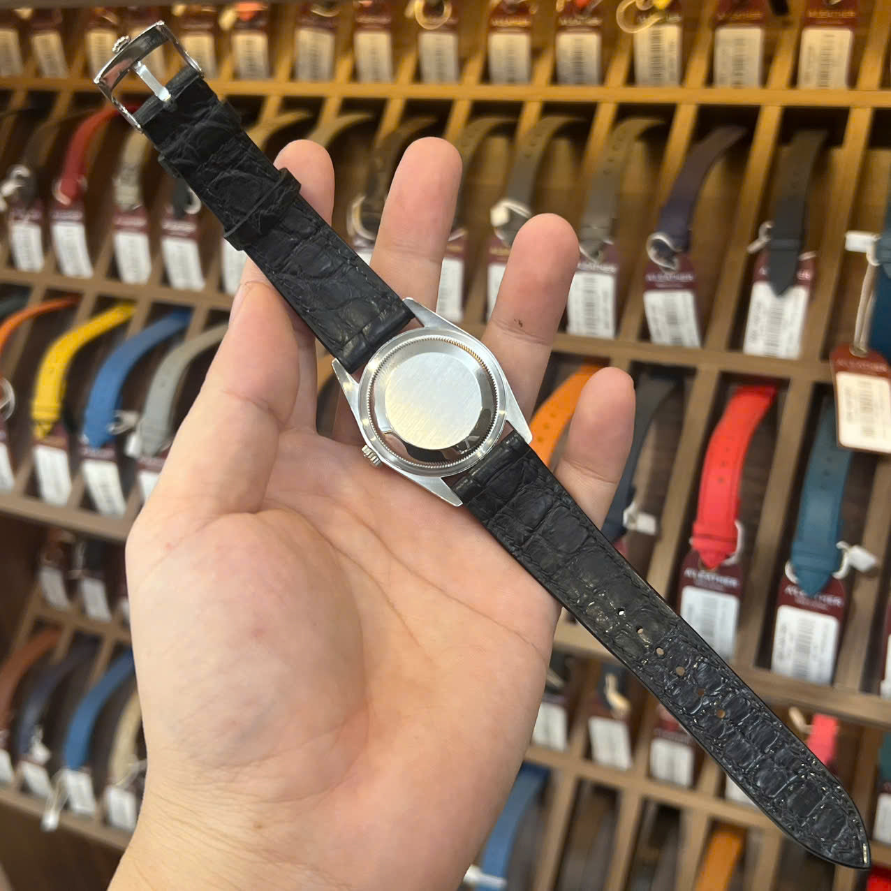 Black Alligator Leather Watch Strap for Rolex