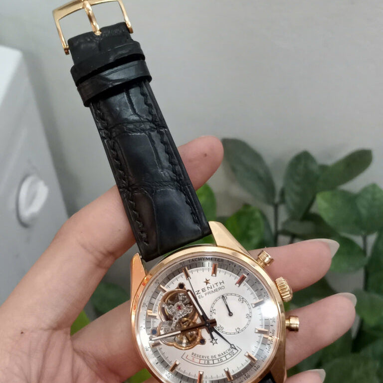 Black Alligator Leather Watch Strap for Zenith El Primero Chronomaster Open Power Reserve