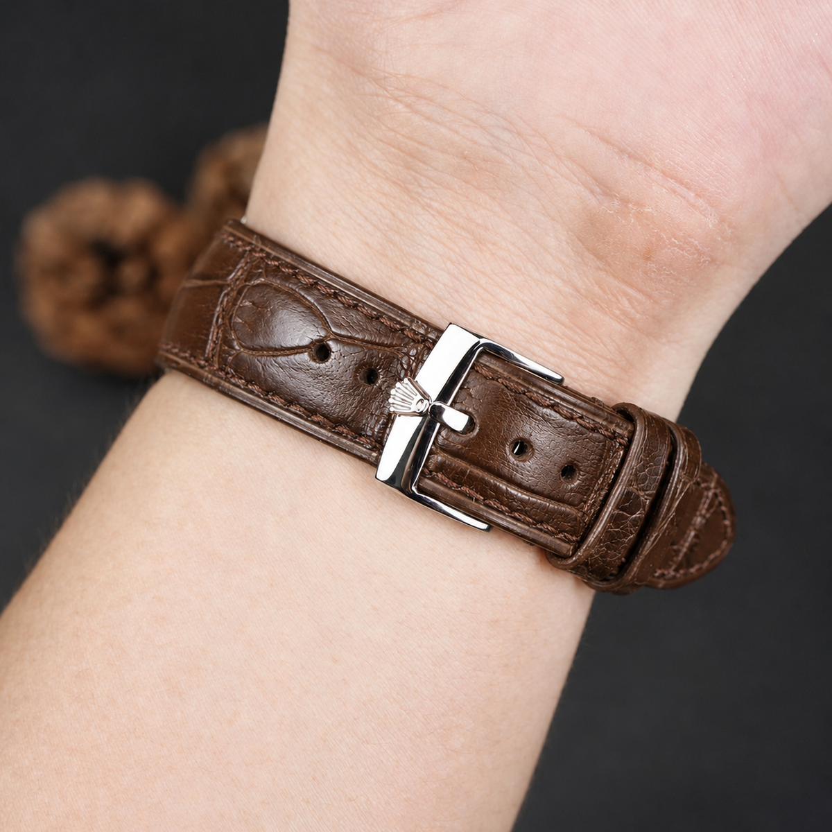 Premium Brown Alligator Leather Strap for Rolex - Handcrafted Replacement Band - Aleather Handmade