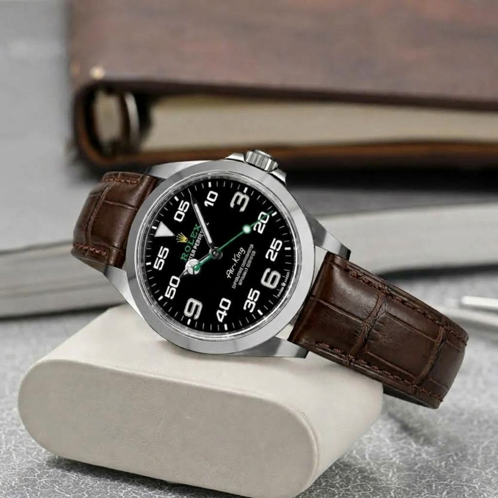Rolex Air King Alligator Leather Strap – Handcrafted Watch Band for Genuine Rolex OEM Buckle – Aleather Handmade