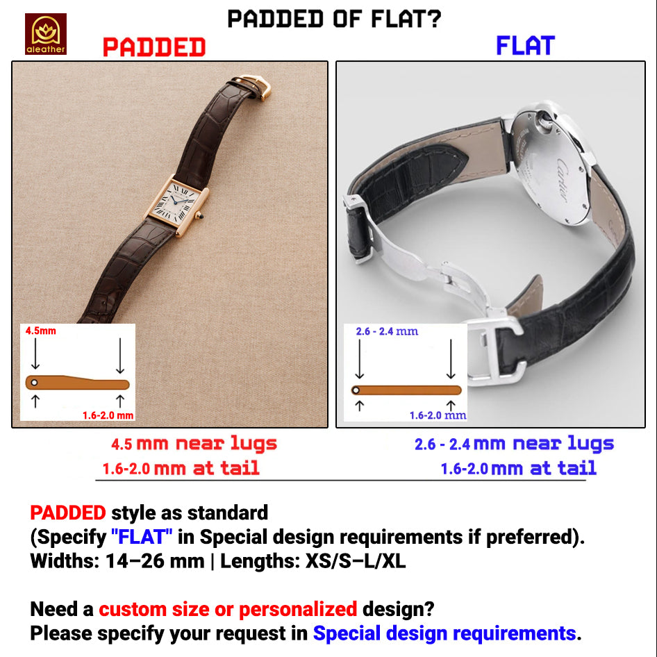 Cartier Pasha Alligator Leather Strap – Handcrafted Watch Band for Genuine Cartier OEM Buckle – Aleather Handmade