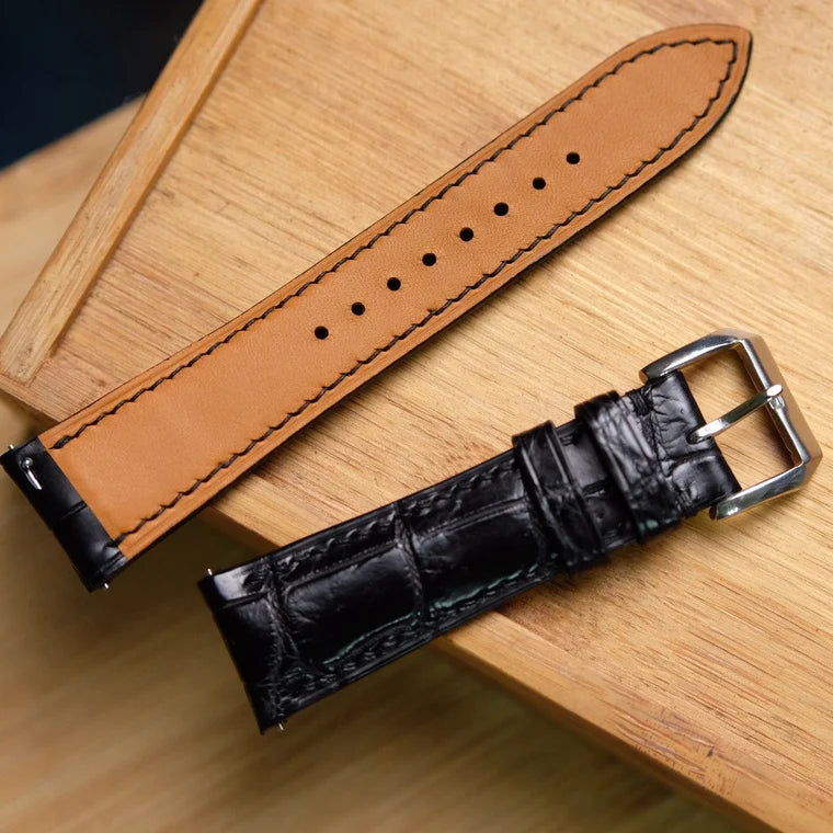 Black Leather Watch Strap for Tudor - Handcrafted Replacement Band - Aleather Handmade