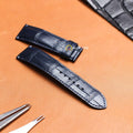 Men's Navy Blue Alligator Leather Watch Strap - Handmade Genuine Leather Watch Band - Aleather Handmade