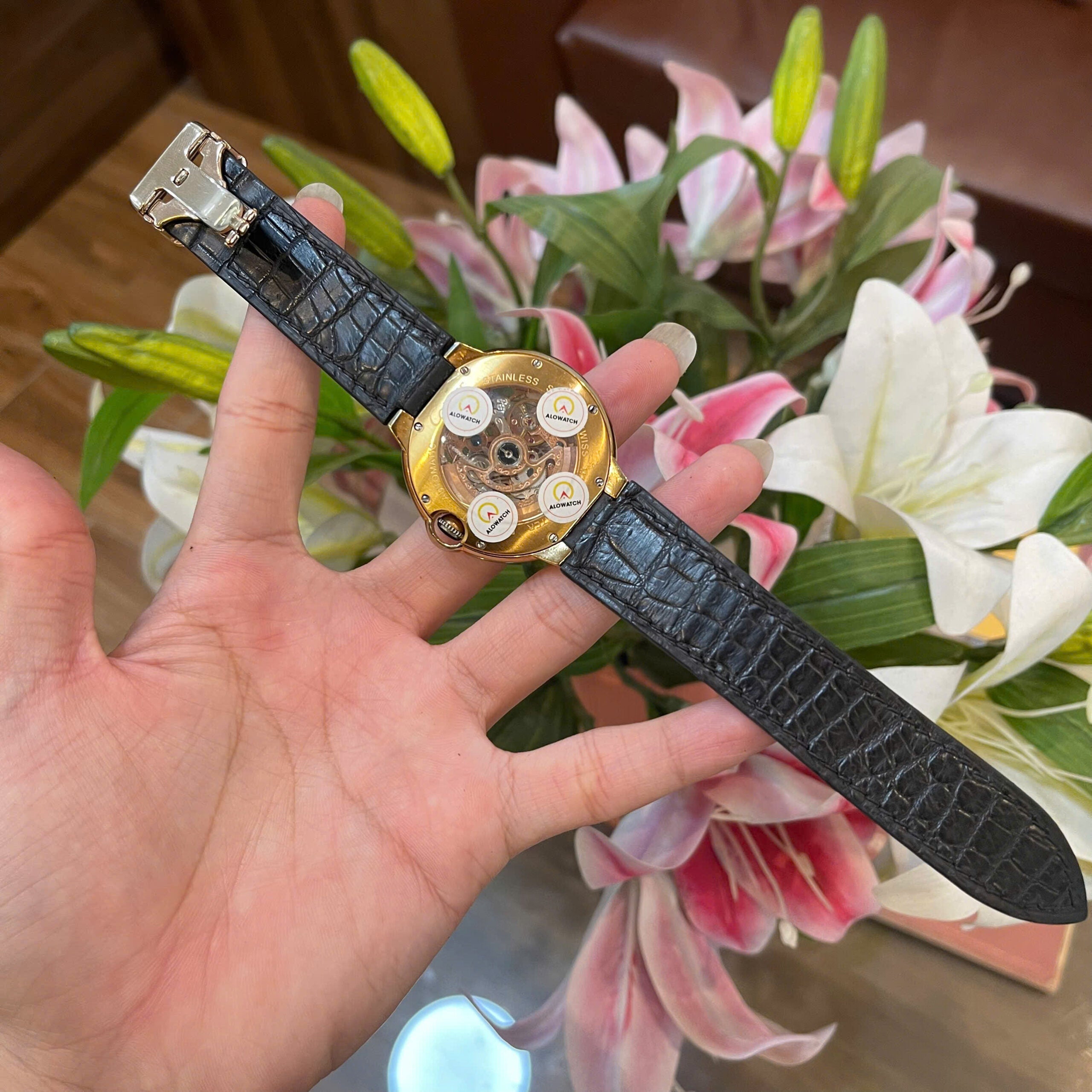 Double Sided Black Alligator Strap for Cartier