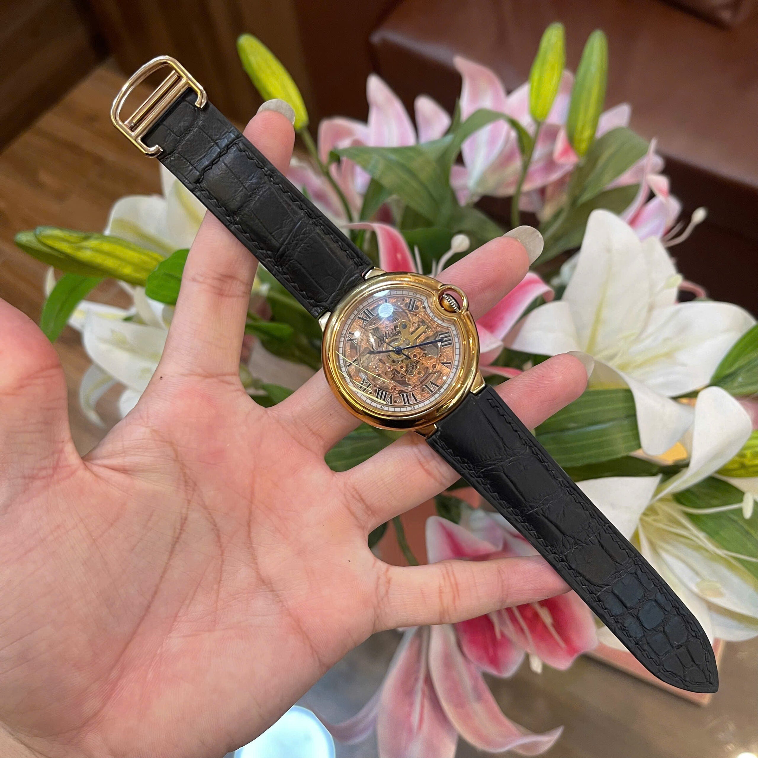 Double Sided Black Alligator Strap for Cartier
