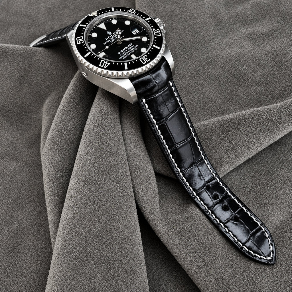 Rolex Deepsea Alligator Leather Strap – Handcrafted Watch Band for Genuine Rolex OEM Buckle – Aleather Handmade