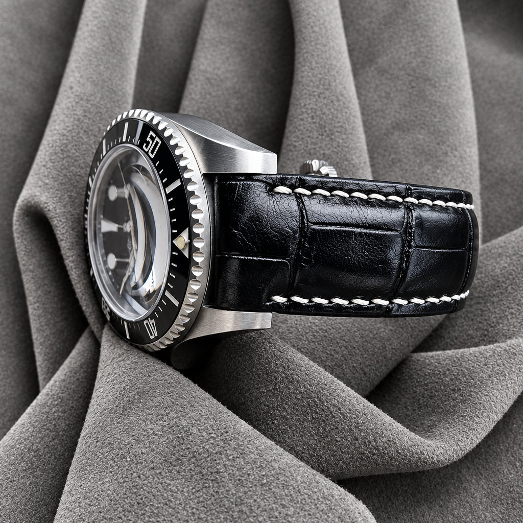 Rolex Deepsea Alligator Leather Strap – Handcrafted Watch Band for Genuine Rolex OEM Buckle – Aleather Handmade