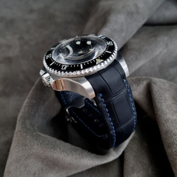 Rolex Deepsea Alligator Leather Strap – Handcrafted Watch Band for Genuine Rolex OEM Buckle – Aleather Handmade