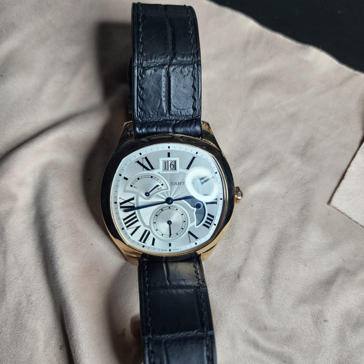Drive de Cartier Black Alligator Leather Strap – Handcrafted Watch Band for Genuine Cartier OEM Buckle – Aleather Handmade