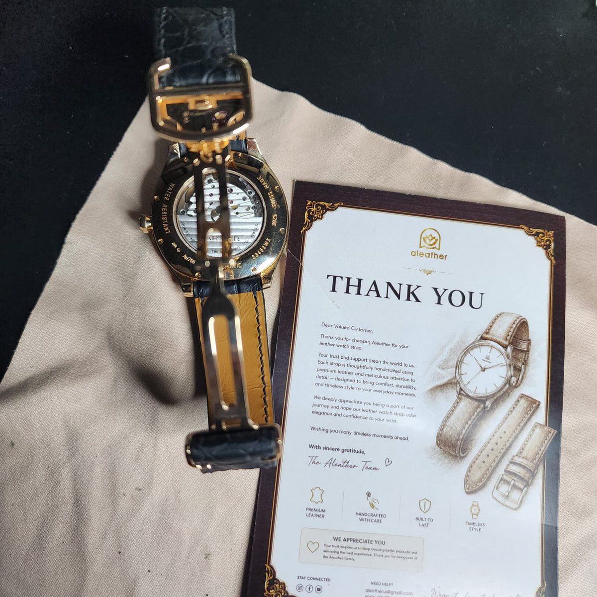 Drive de Cartier Black Alligator Leather Strap – Handcrafted Watch Band for Genuine Cartier OEM Buckle – Aleather Handmade