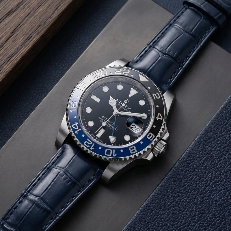 Rolex GMT Master Alligator Leather Strap – Handcrafted Watch Band for Genuine Rolex OEM Buckle – Aleather Handmade