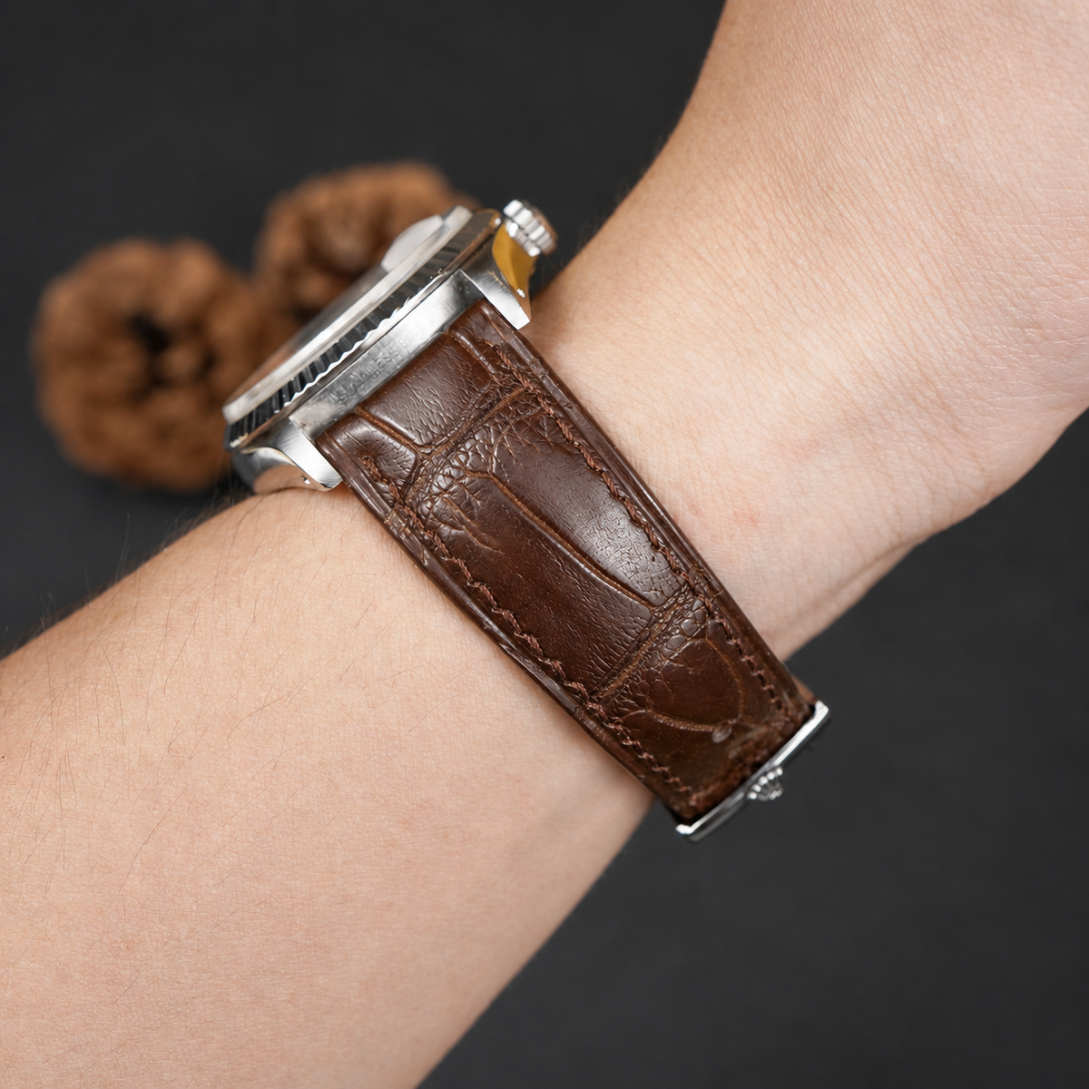 Premium Brown Alligator Leather Strap for Rolex - Handcrafted Replacement Band - Aleather Handmade