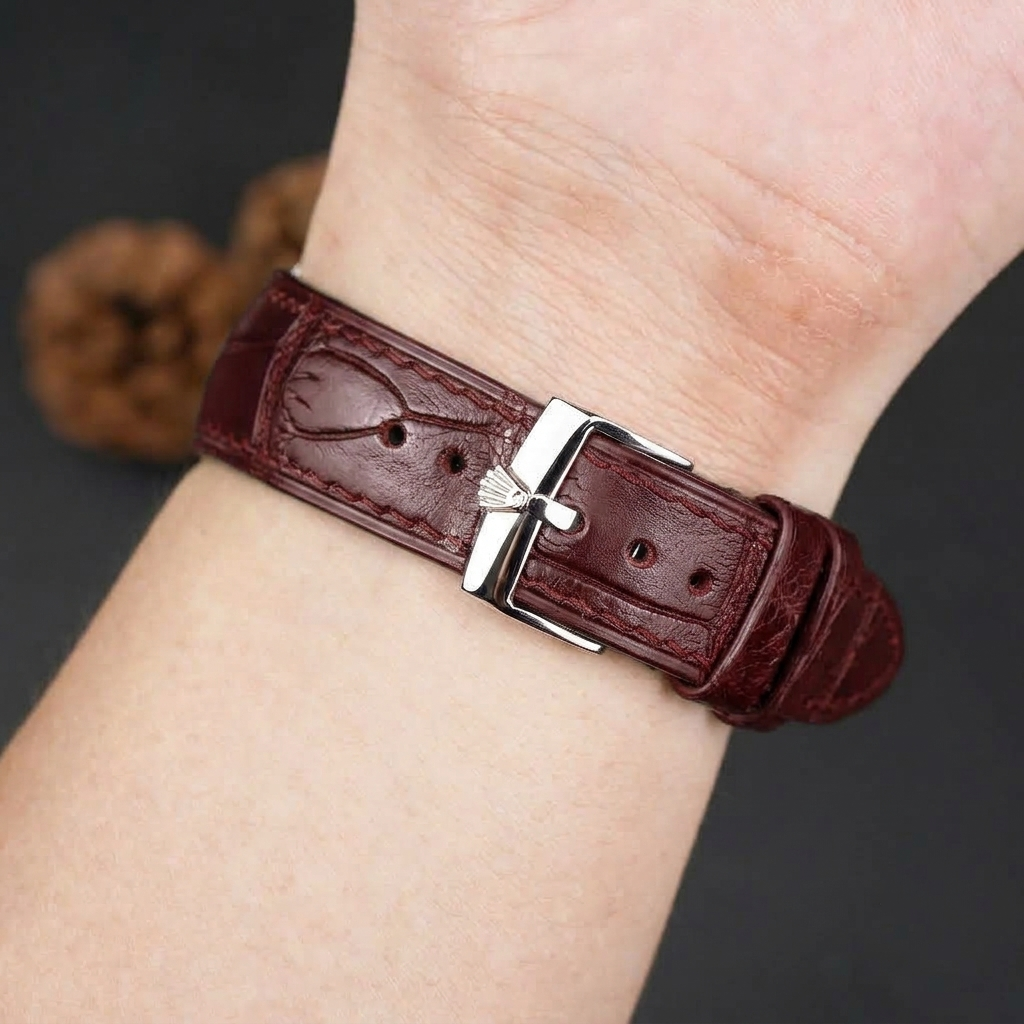 Premium Oxblood Alligator Leather Strap for Rolex - Handcrafted Replacement Band - Aleather Handmade