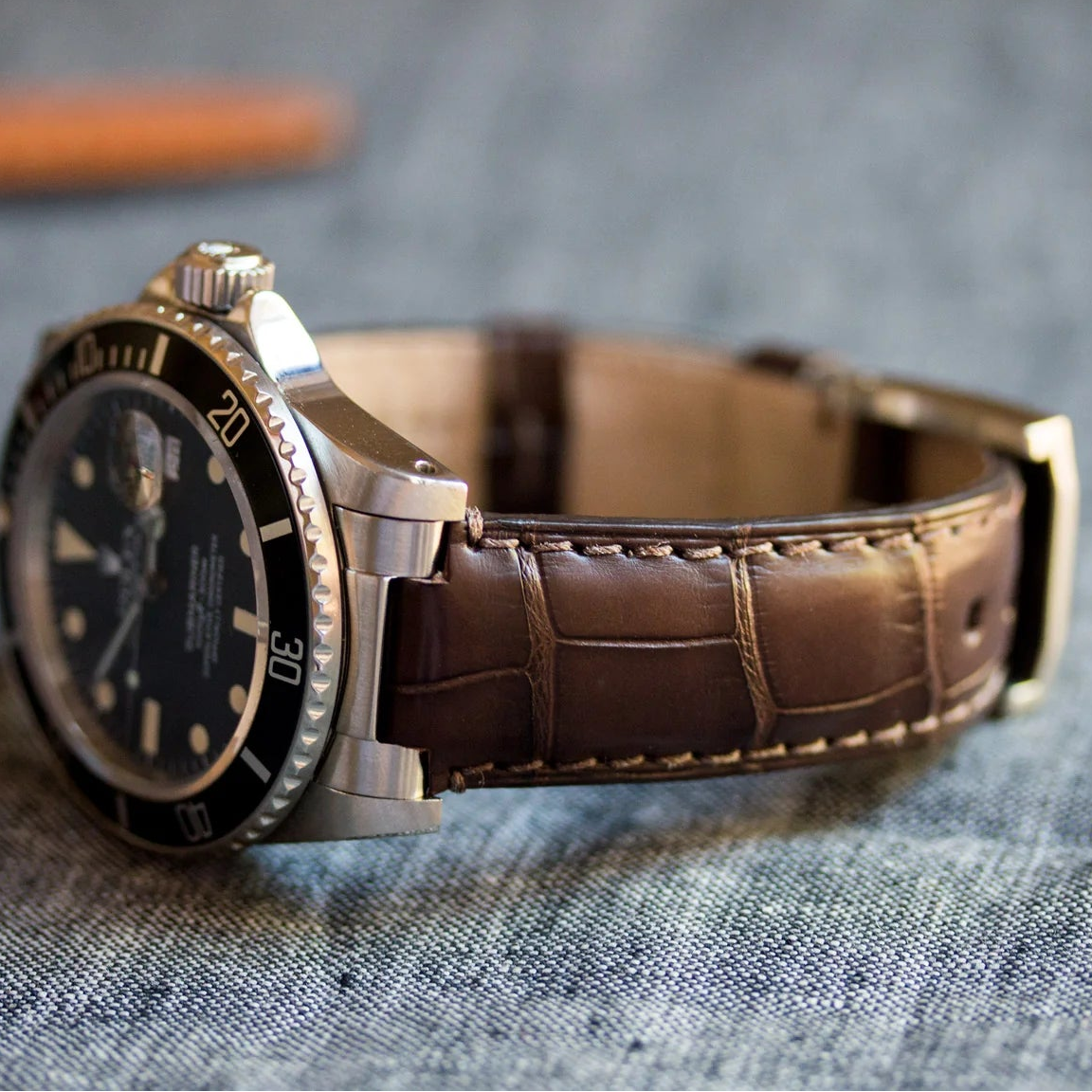 Premium Brown Alligator Leather Strap for Rolex - Handcrafted Replacement Band - Aleather Handmade