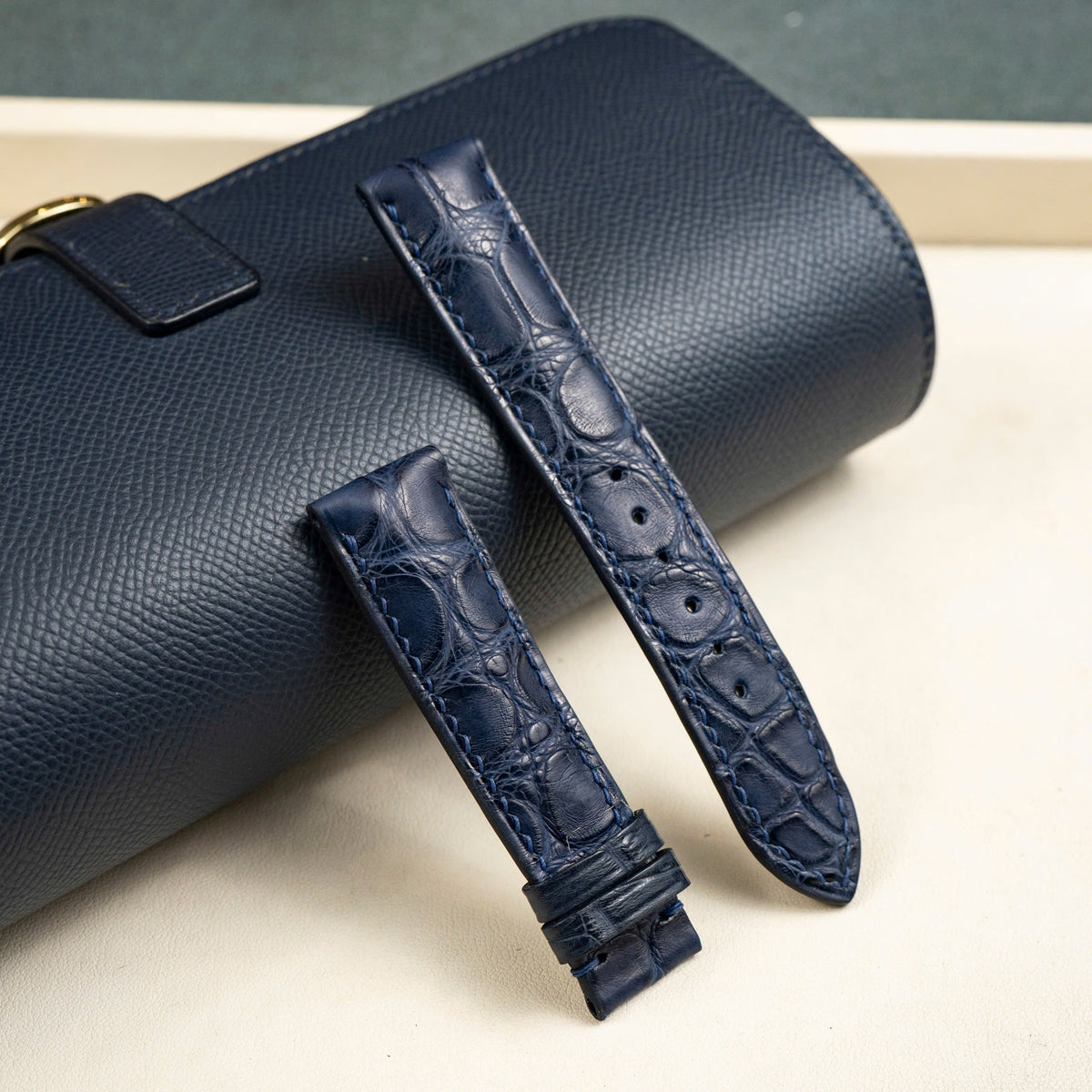 Premium Navy Blue Alligator Leather Strap for Rolex - Handcrafted Replacement Band - Aleather Handmade