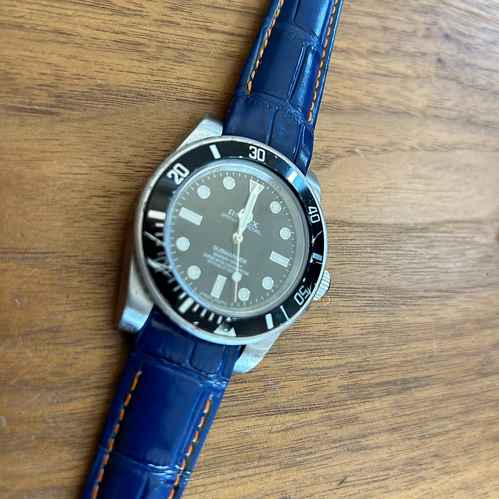 Rolex Submariner Alligator Leather Strap – Handcrafted Watch Band for Genuine Rolex OEM Buckle – Aleather Handmade
