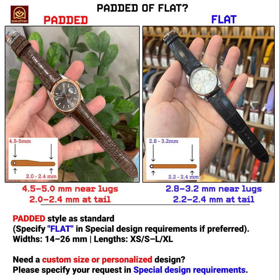 Rolex Yacht Master Alligator Leather Strap – Handcrafted Watch Band for Genuine Rolex OEM Buckle – Aleather Handmade