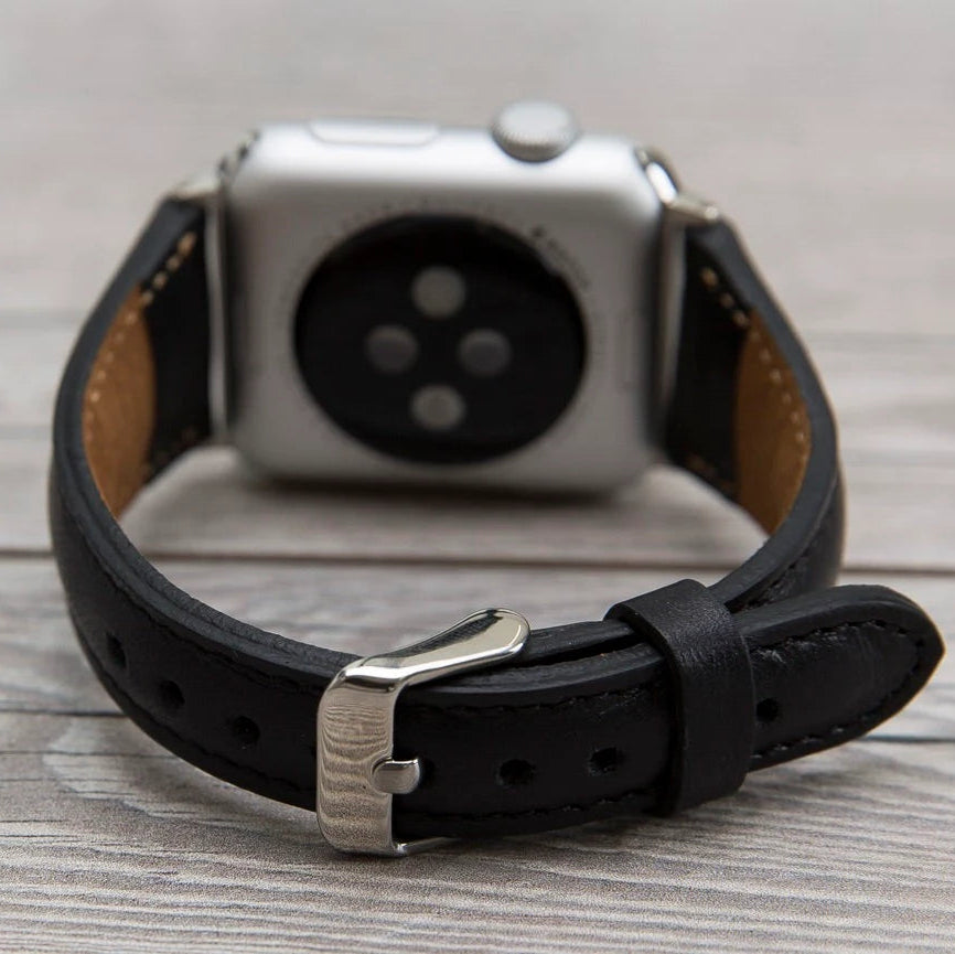 Black Leather Apple Watch Band - Handcrafted Replacement Strap | Aleather Handmade
