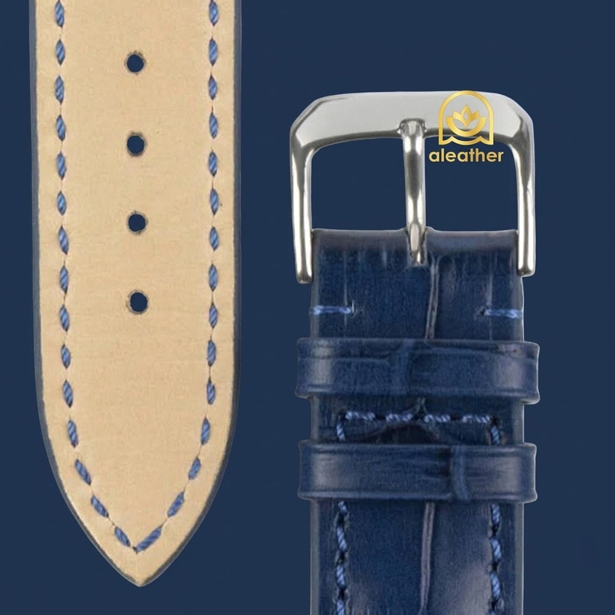 Navy Blue Leather Watch Strap for Panerai - Handcrafted Replacement Band - Aleather Handmade